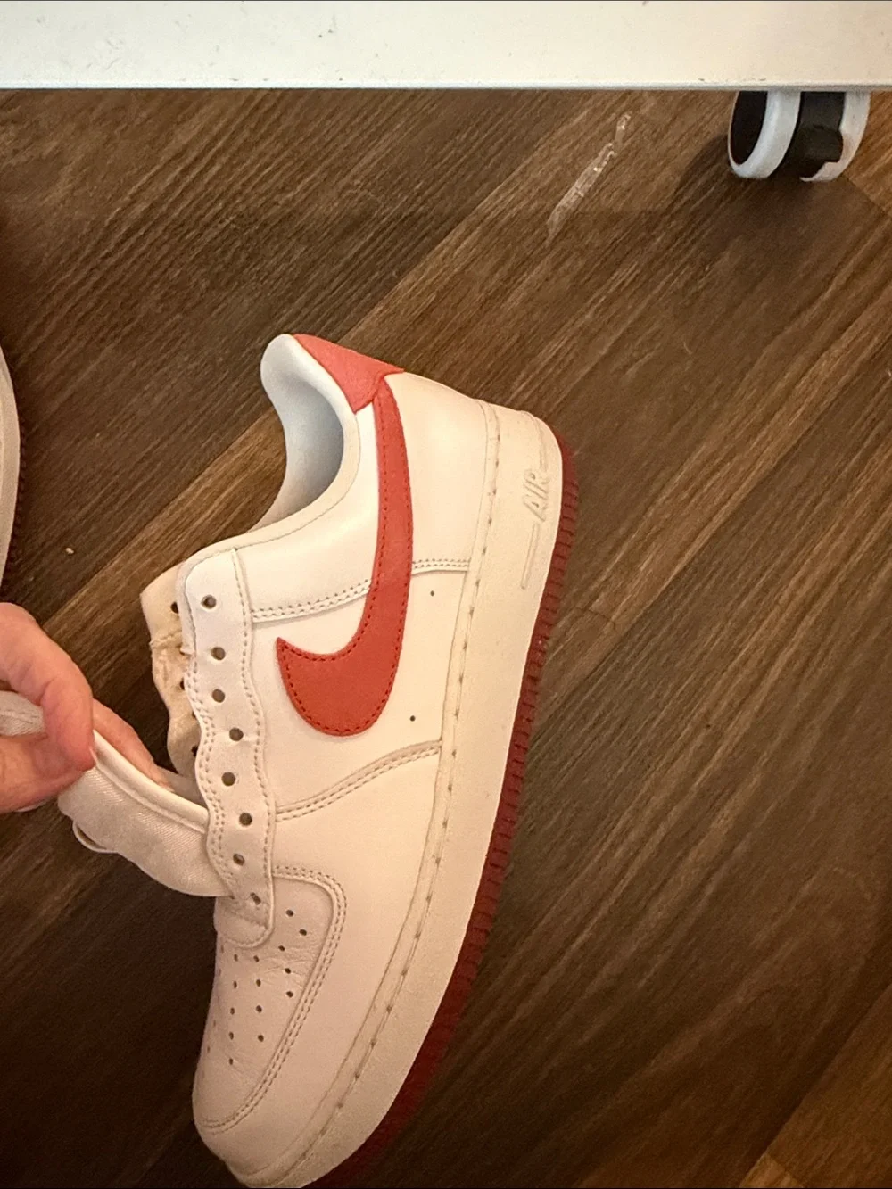 Nike Women’s White and Red Low-Top Air Force one sneakers, red dragon 07 size 10